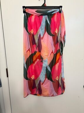 Floral Color Burst Maxi Bikini Cover-Up Skirt Women's Small Multicolor Bright